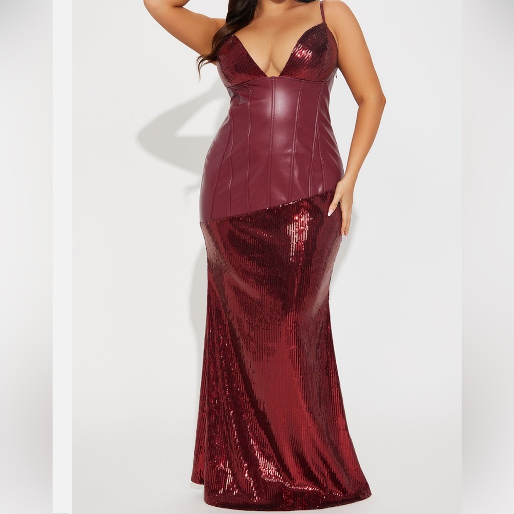 Fashion Nova Leather & Sequin Dress